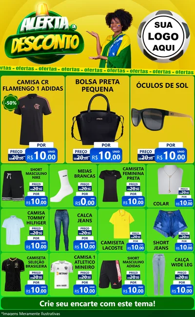 Modelo de Encarte para Encarte Grande com o tema Alerta de Desconto para Roupas e acessórios
