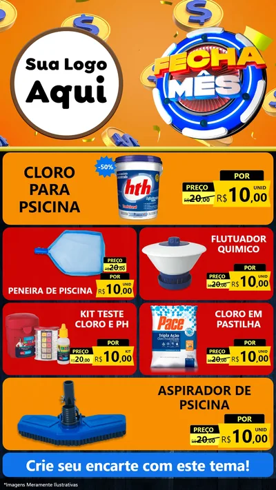 Modelo de TV para TV Vertical com o tema Fecha Mês para Produtos para Piscina