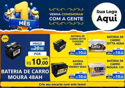 Modelo de Encarte para Encarte A4 Horizontal com o tema Um Mês de Aniversário para Baterias Elétricas