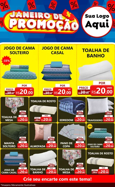 Modelo de Encarte para Encarte Grande com o tema Janeiro de Promoção para Cama, Mesa e Banho