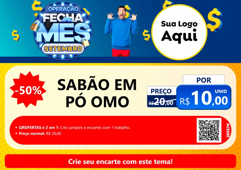 Modelo de Cartaz para Cartaz A4 Horizontal com o tema Operação Fecha Mês Setembro para Produtos de Limpeza