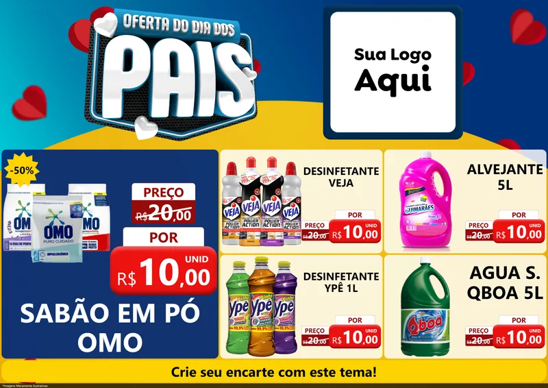 Modelo de Encarte para Encarte A4 Horizontal com o tema Oferta Do Dia Dos Pais para Produtos de Limpeza