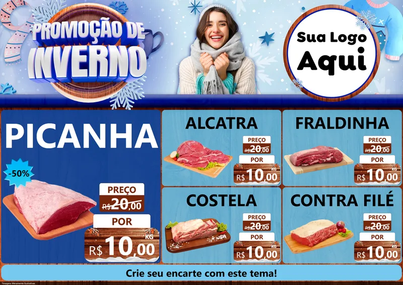 Modelo de Encarte para Encarte A4 Horizontal com o tema Promoção de Inverno para Açougue
