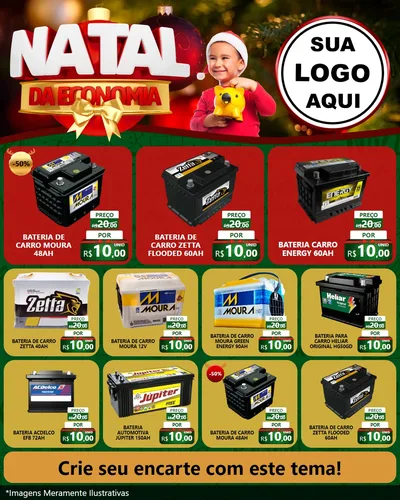 Modelo de Rede Social para Feed Instagram com o tema Natal da Economia para Baterias Elétricas
