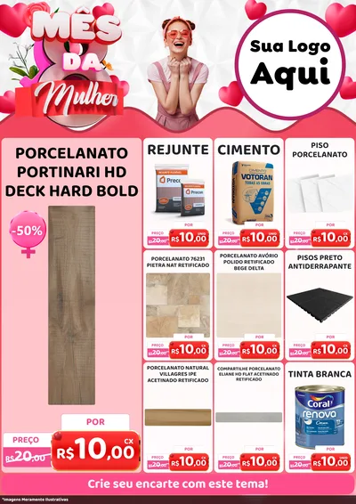 Modelo de Encarte para Encarte A4 Vertical com o tema Mês da Mulher para Pisos e revestimentos