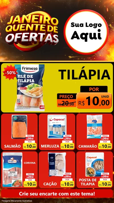 Modelo de Rede Social para Stories com o tema Janeiro Quente de Ofertas para Peixaria