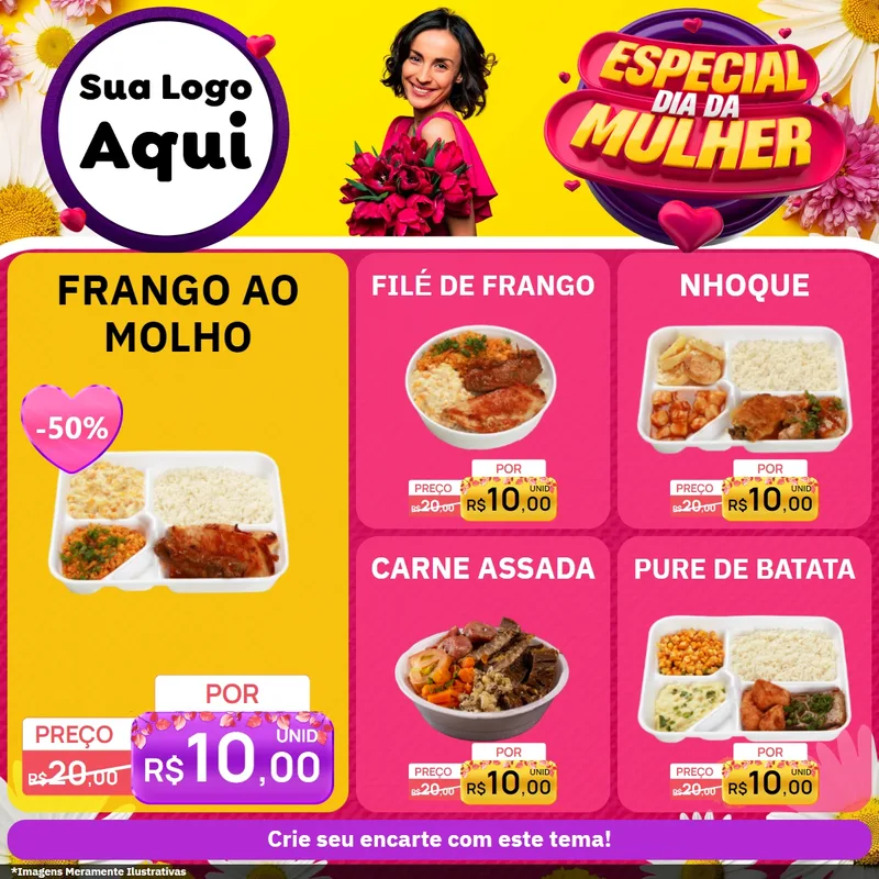 Modelo de Rede Social para Feed Facebook com o tema Especial Dia da Mulher para Restaurante
