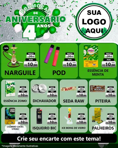Modelo de Rede Social para Feed Instagram com o tema Promoção de Aniversário - 4 Anos para Tabacaria