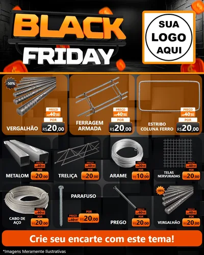 Modelo de Rede Social para Feed Instagram com o tema Black Friday para Ferragens