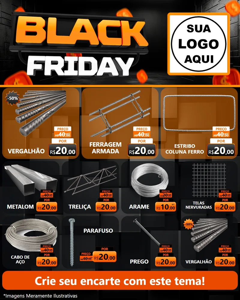 Modelo de Rede Social para Feed Instagram com o tema Black Friday para Ferragens