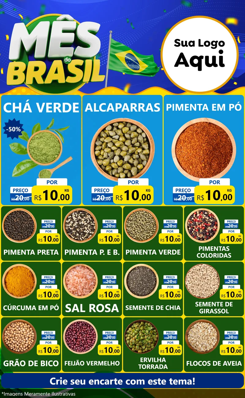 Modelo de Encarte para Encarte Grande com o tema Mês do Brasil para Produtos Naturais
