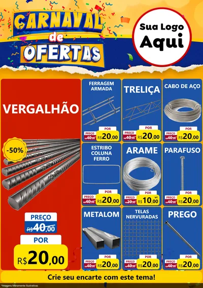 Modelo de Encarte para Encarte A4 Vertical com o tema Carnaval de Ofertas para Ferragens