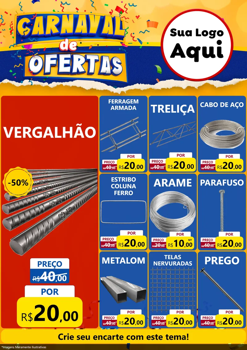 Modelo de Encarte para Encarte A4 Vertical com o tema Carnaval de Ofertas para Ferragens