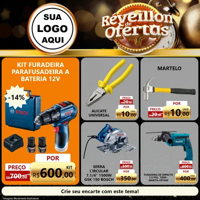 Modelo de Rede Social para Feed Facebook com o tema Réveillon de Ofertas para Maquinas e Ferramentas