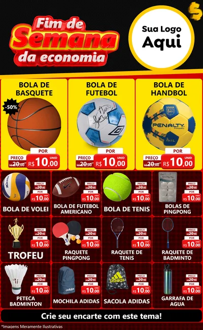 Modelo de Encarte para Encarte Grande com o tema Fim de Semana da Economia para Artigos Esportivos