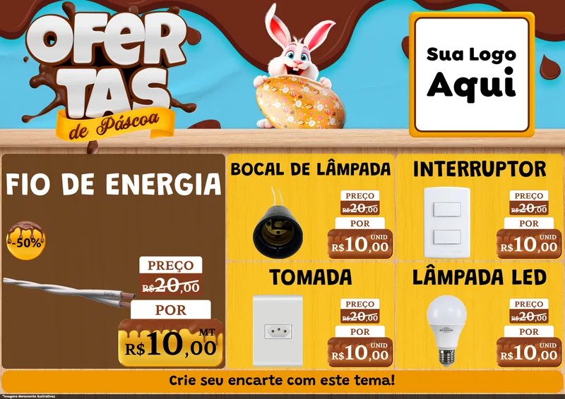 Modelo de Encarte para Encarte A4 Horizontal com o tema Ofertas de Páscoa para Materiais Elétricos