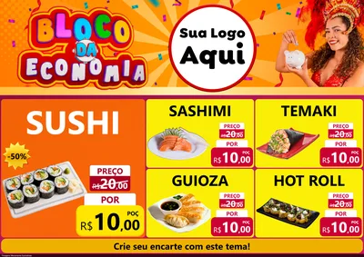 Modelo de Encarte para Encarte A4 Horizontal com o tema Bloco da Economia para Comida japonesa