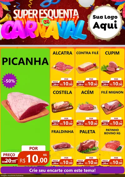 Modelo de Encarte para Encarte A4 Vertical com o tema Super Esquenta de Carnaval para Açougue