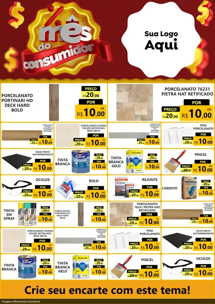 Modelo de Encarte para Encarte A4 Vertical com o tema Mês do consumidor para Pisos e revestimentos