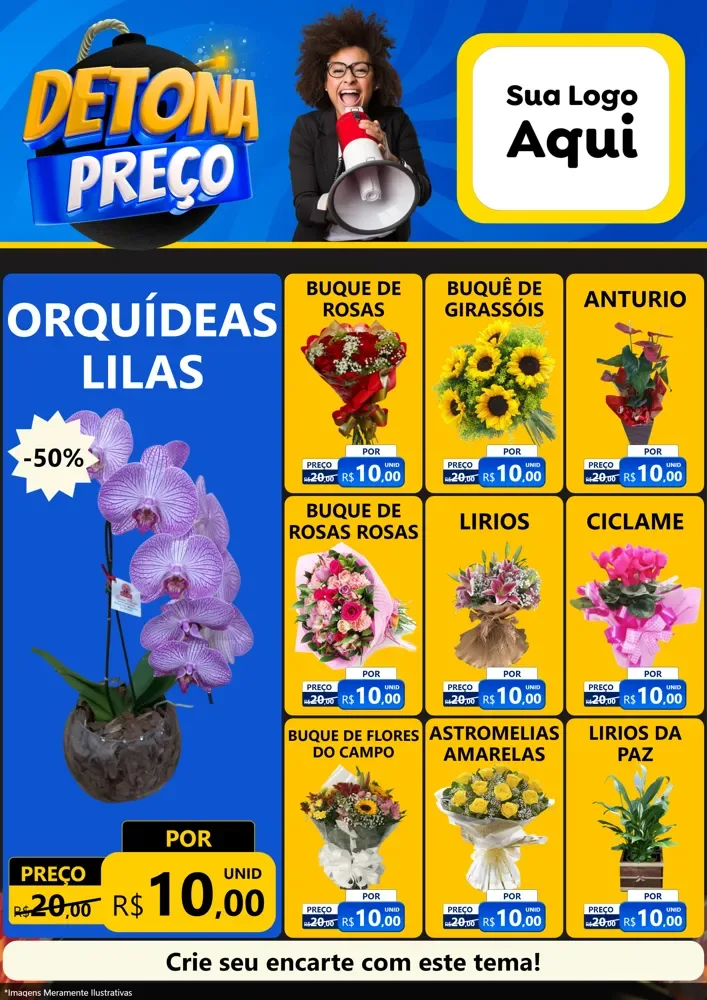 Modelo de Encarte para Encarte A4 Vertical com o tema Detona Preços para Floricultura e jardim
