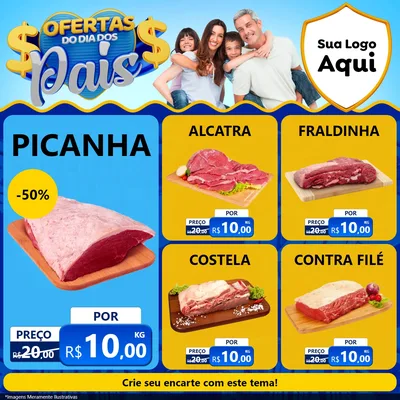 Modelo de Rede Social para Feed Facebook com o tema Ofertas do Dia dos Pais para Açougue