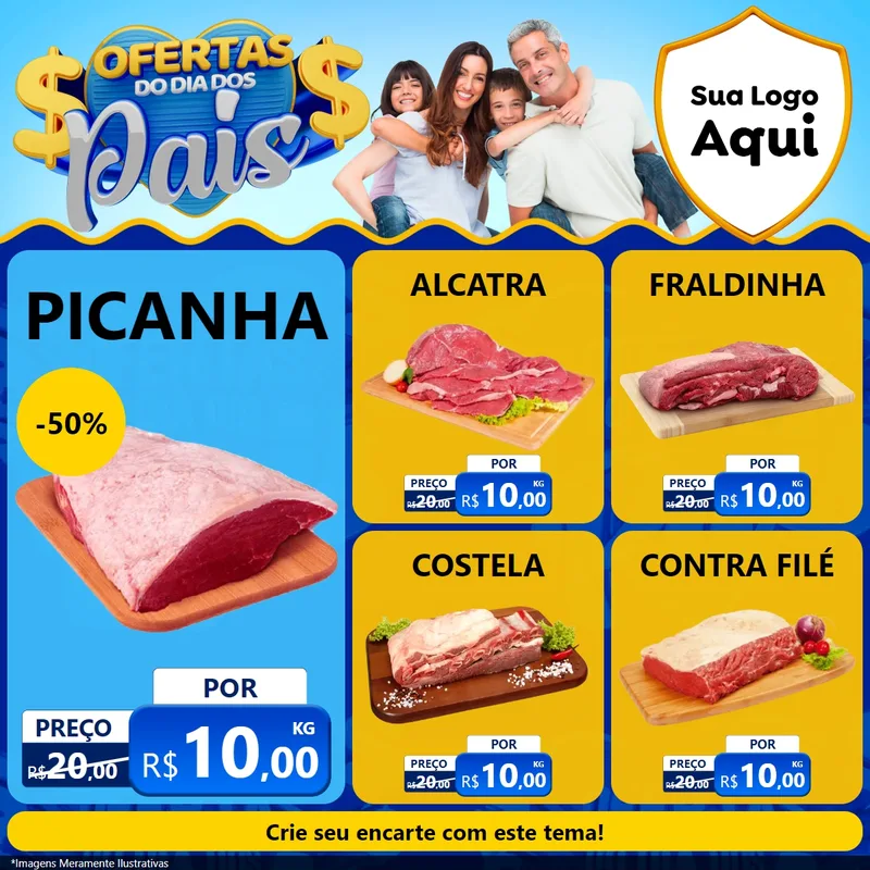 Modelo de Rede Social para Feed Facebook com o tema Ofertas do Dia dos Pais para Açougue
