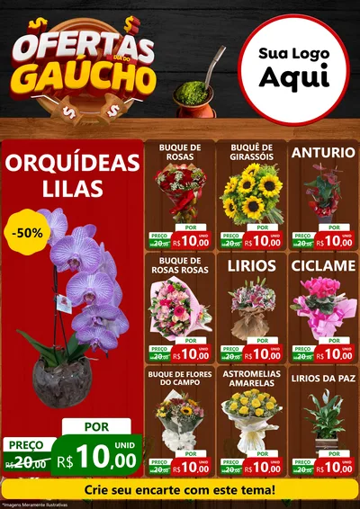 Modelo de Encarte para Encarte A4 Vertical com o tema Ofertas Dia do Gaúcho para Floricultura e jardim