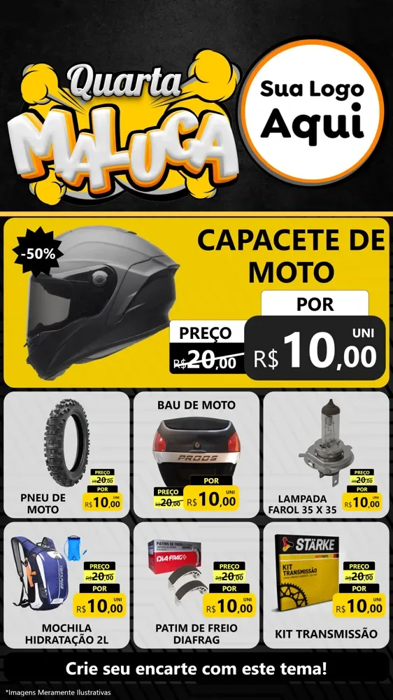 Modelo de Rede Social para Stories com o tema Quarta Maluca para Moto peças