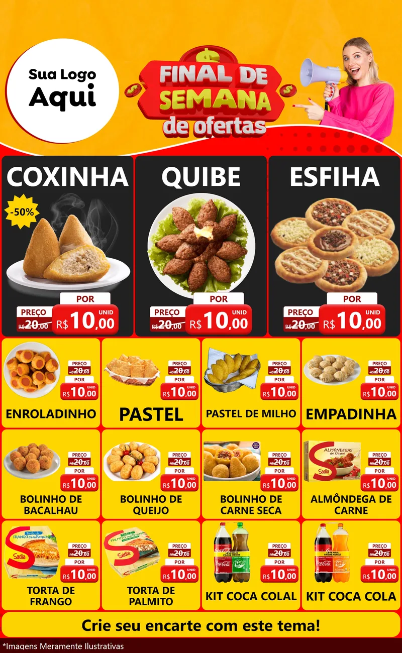 Modelo de Encarte para Encarte Grande com o tema Final de Semana de Ofertas para Salgadaria