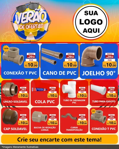 Modelo de Rede Social para Feed Instagram com o tema Verão de Ofertas para Tubos e conexões