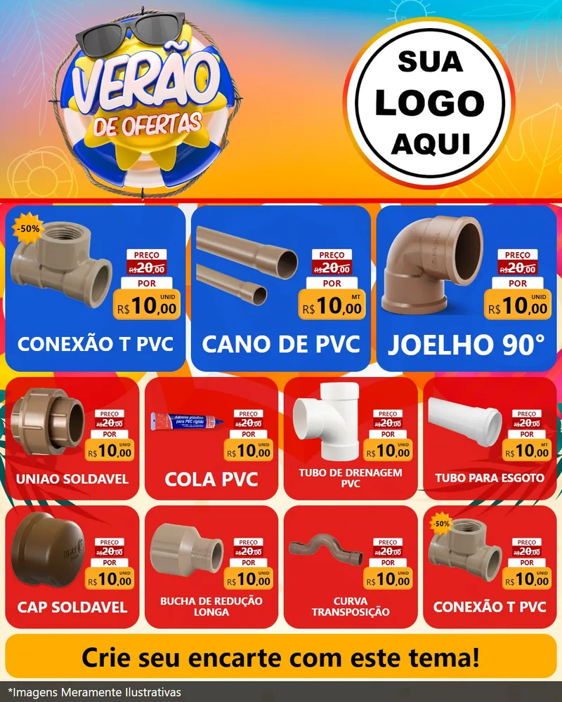 Modelo de Rede Social para Feed Instagram com o tema Verão de Ofertas para Tubos e conexões