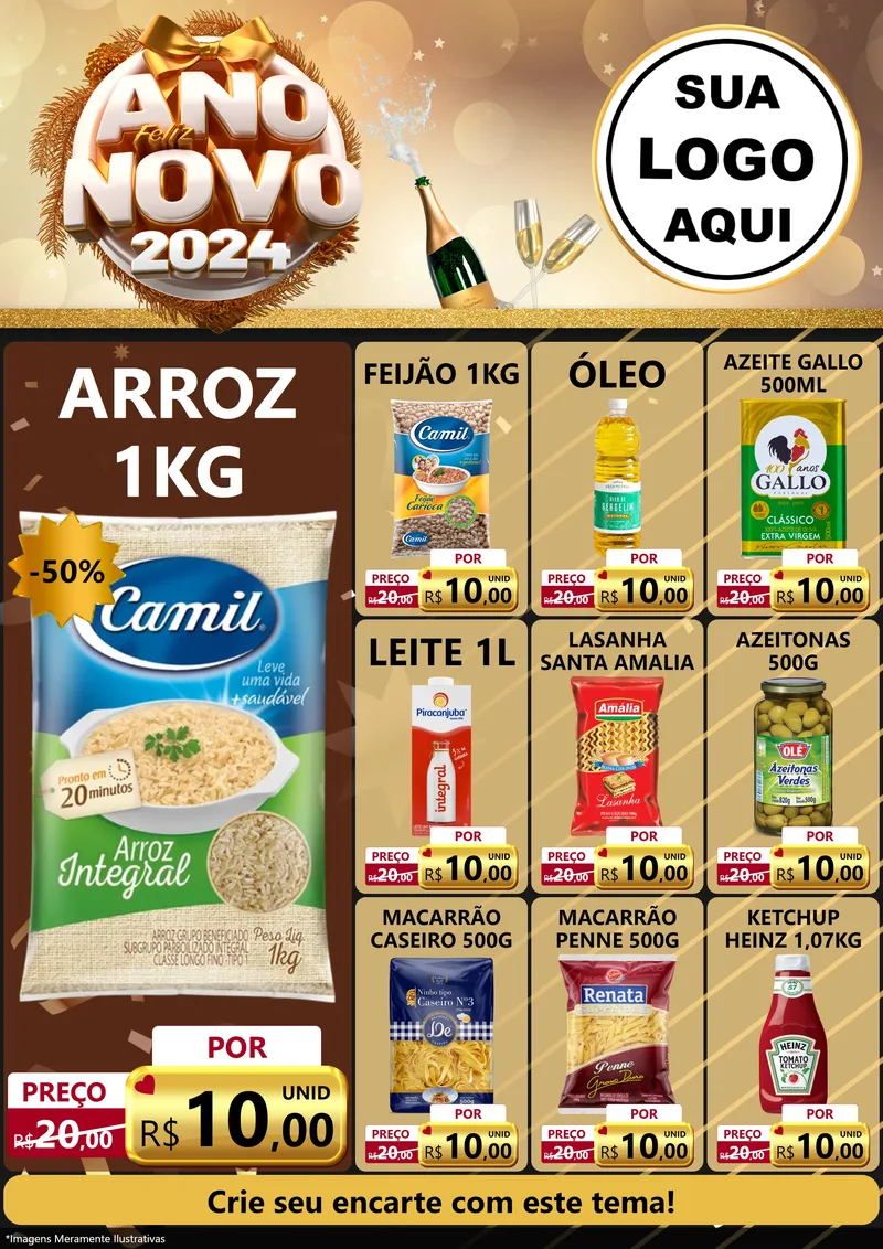 Modelo de Encarte para Encarte A4 Vertical com o tema Feliz Ano Novo 2027 para Supermercado