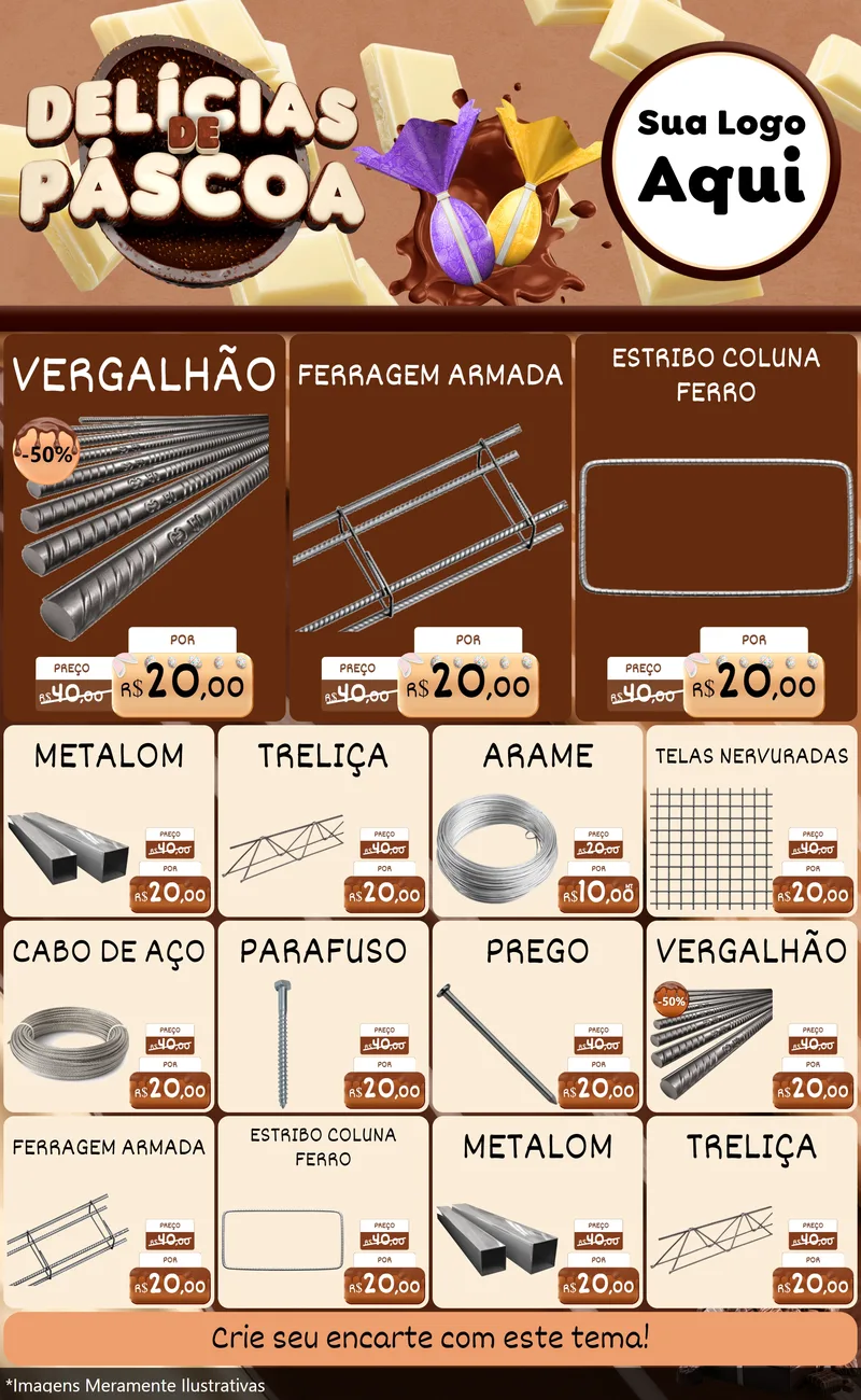 Modelo de Encarte para Encarte Grande com o tema Delícias de Páscoa para Ferragens