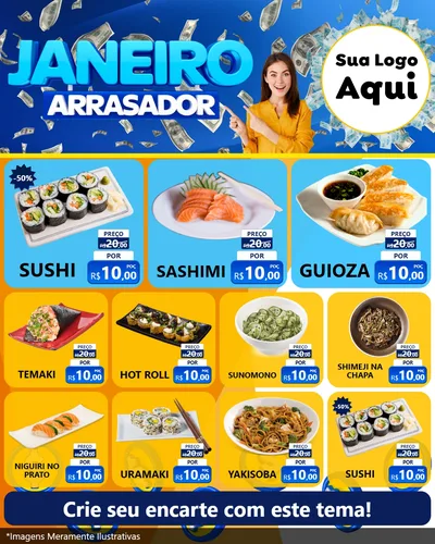 Modelo de Rede Social para Feed Instagram com o tema Janeiro Arrasador para Comida japonesa
