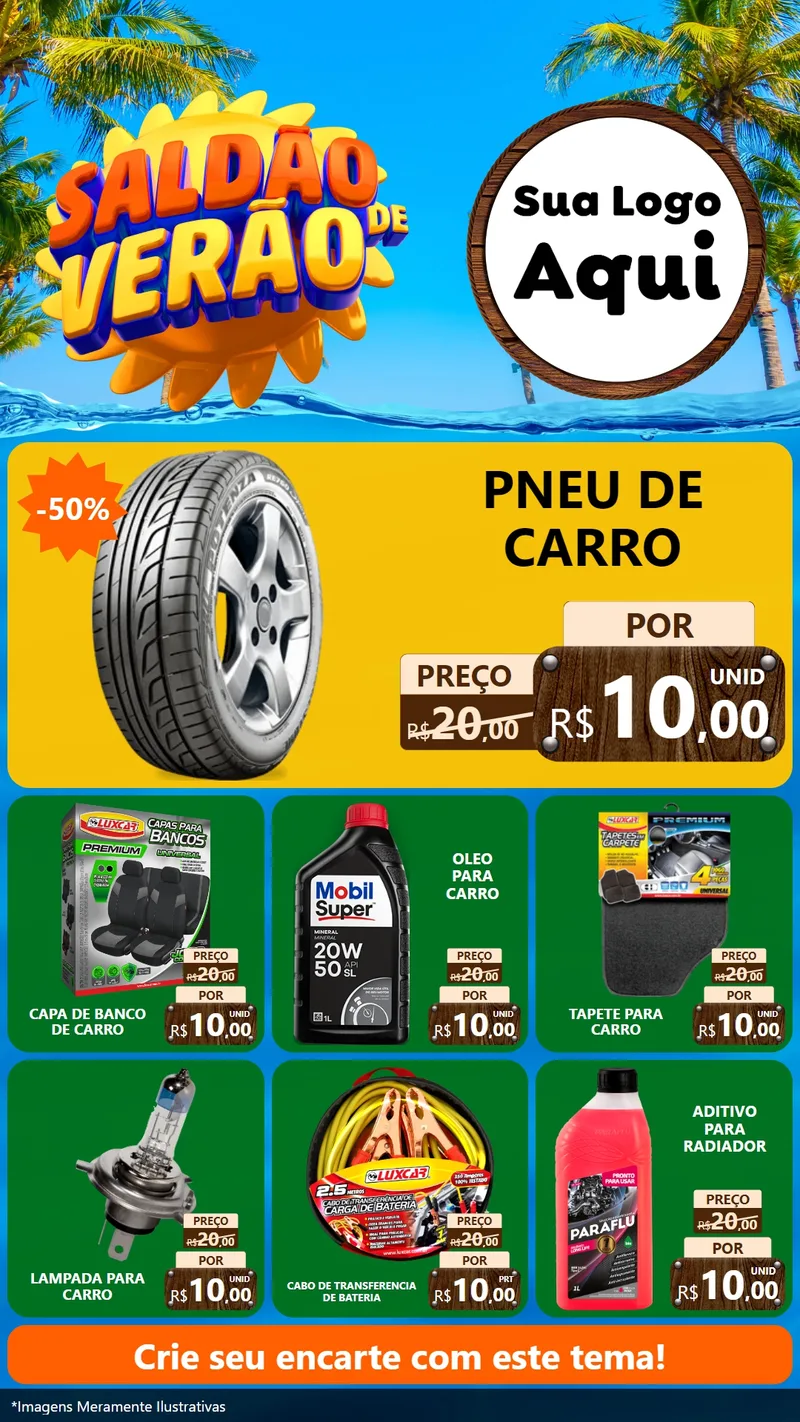Modelo de Rede Social para Stories com o tema Saldão de Verão para Auto peças