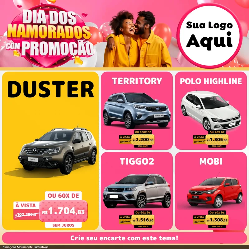 Modelo de Rede Social para Feed Facebook com o tema Dia dos Namorados com Promoção para Concessionaria de Carros