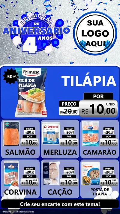 Modelo de Rede Social para Stories com o tema Promoção de Aniversário - 4 Anos para Peixaria