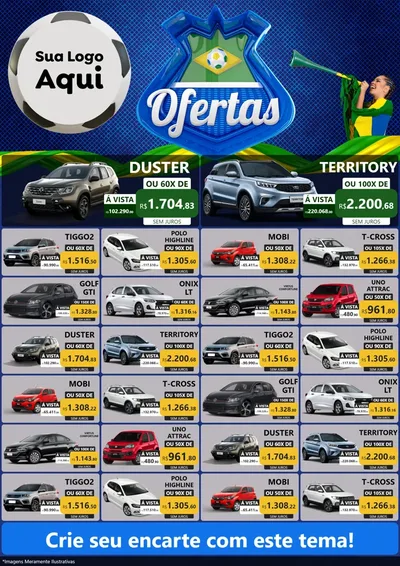 Modelo de Encarte para Encarte A4 Vertical com o tema Ofertas (Futebol) para Concessionaria de Carros