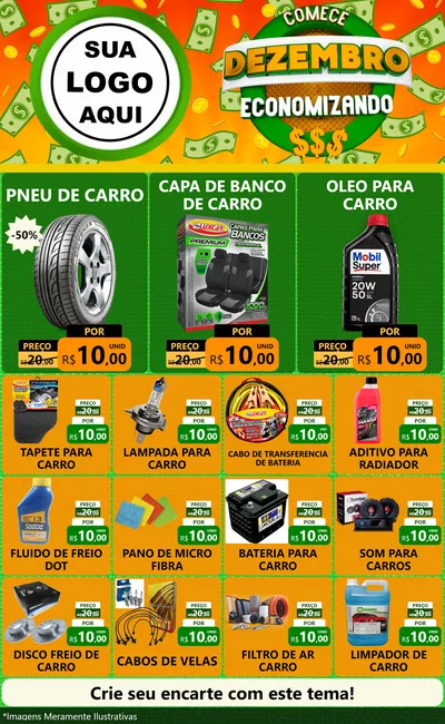 Modelo de Encarte para Encarte Grande com o tema Comece Dezembro Economizando para Auto peças