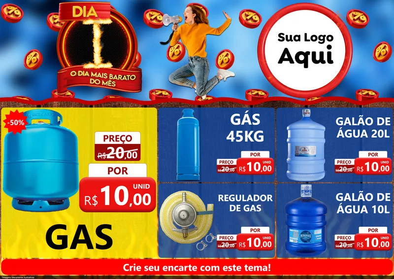 Modelo de Encarte para Encarte A4 Horizontal com o tema Dia I - O Dia Mais Barato Do Mês para Água e gás