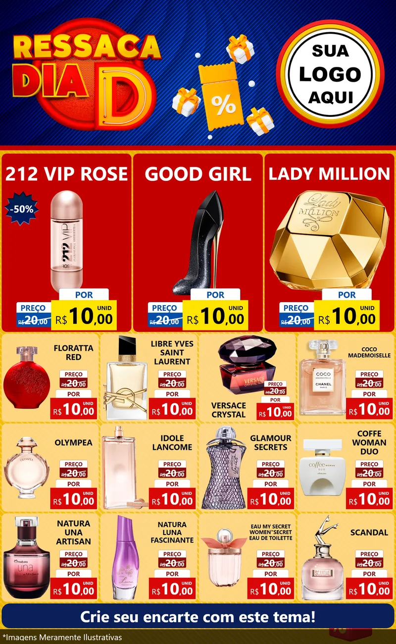 Modelo de Encarte para Encarte Grande com o tema Ressaca Dia D para Perfumes