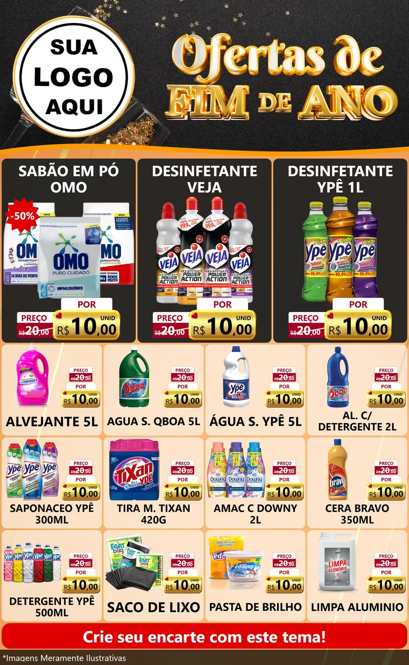 Modelo de Encarte para Encarte Grande com o tema Ofertas de Fim de Ano para Produtos de Limpeza