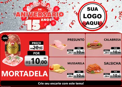 Modelo de Encarte para Encarte A4 Horizontal com o tema Promoção de Aniversário - 15 Anos para Frios e Laticínios