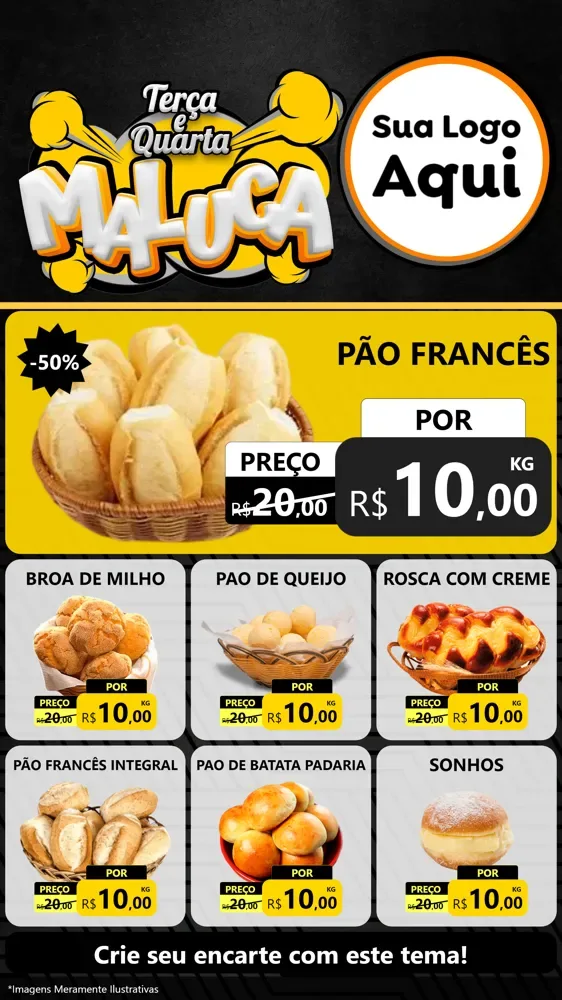 Modelo de Rede Social para Stories com o tema Terça e Quarta Maluca para Padaria