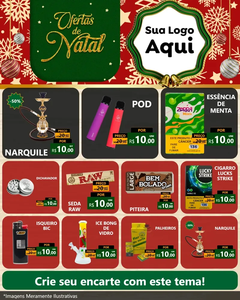 Modelo de Rede Social para Feed Instagram com o tema Natal de Ofertas para Tabacaria