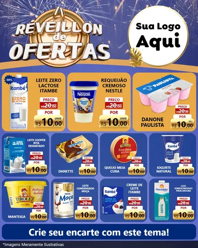 Modelo de Rede Social para Feed Instagram com o tema Réveillon de Ofertas para Frios e Laticínios