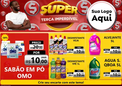 Modelo de Encarte para Encarte A4 Horizontal com o tema Super Terça Imperdível para Produtos de Limpeza