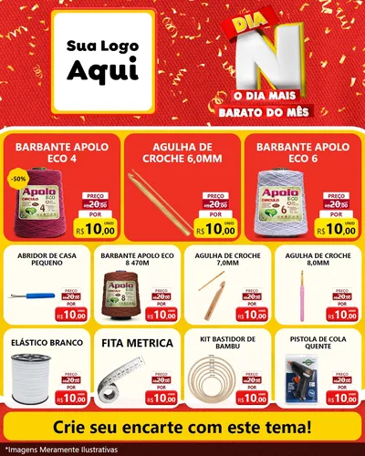 Modelo de Rede Social para Feed Instagram com o tema Dia N o Dia Mais Barato do Mês para Armarinho e Aviamentos
