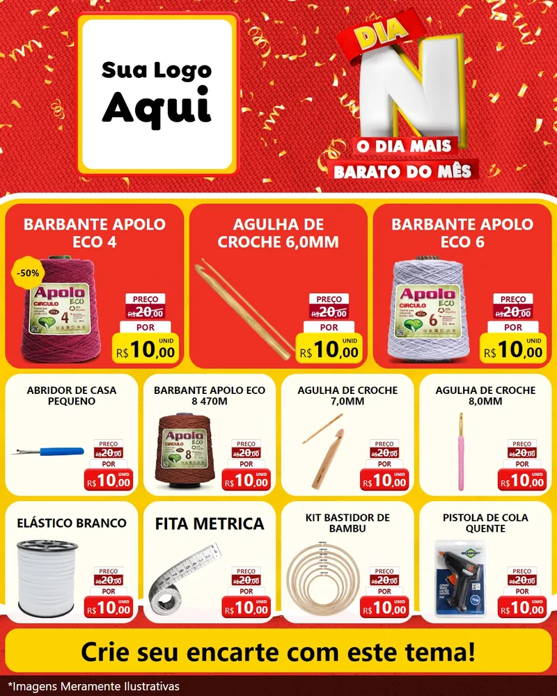 Modelo de Rede Social para Feed Instagram com o tema Dia N o Dia Mais Barato do Mês para Armarinho e Aviamentos