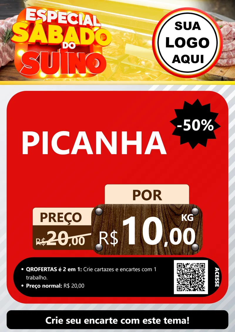 Modelo de Cartaz para Cartaz A4 Vertical com o tema Especial Sábado do Suíno para Açougue